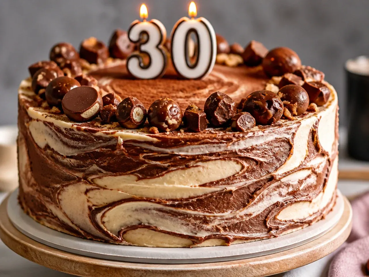 Marbled Nutella swirl cake sliced to show the hazelnut chocolate pattern inside