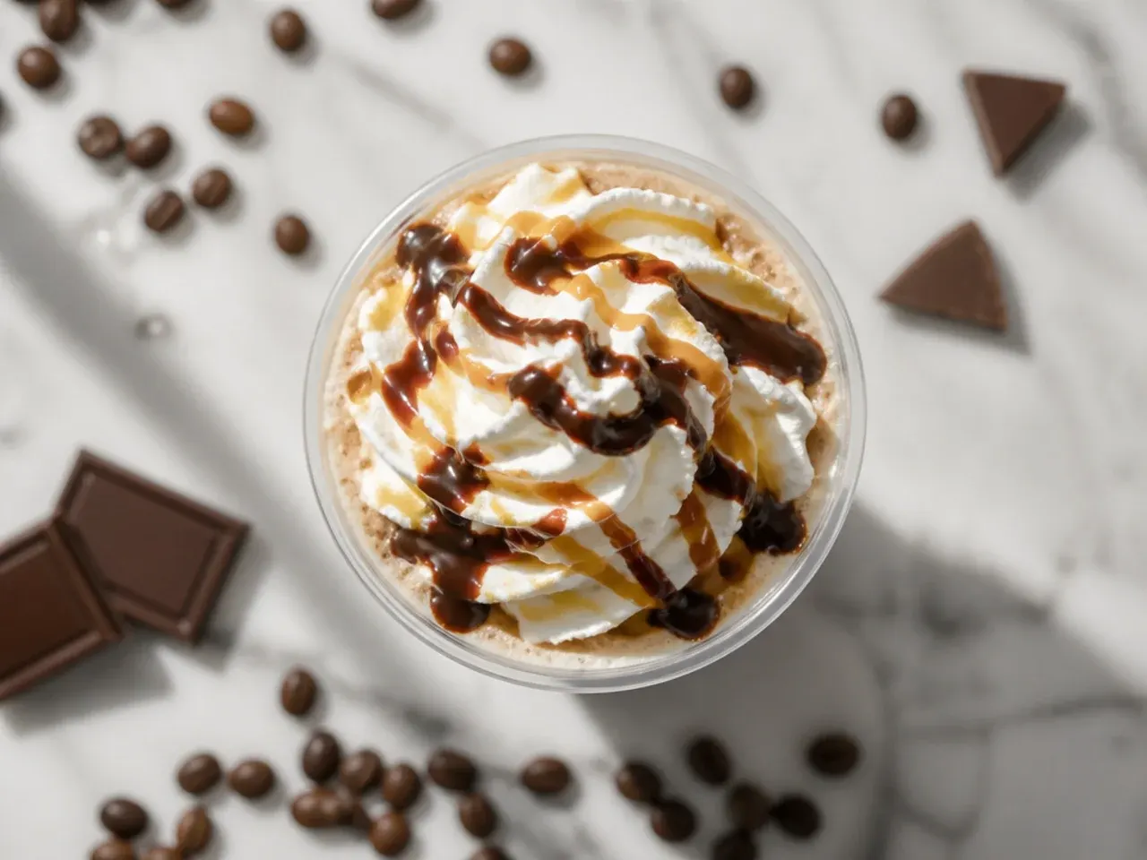 Iced hazelnut chocolate breve coffee drink in a glass with a straw