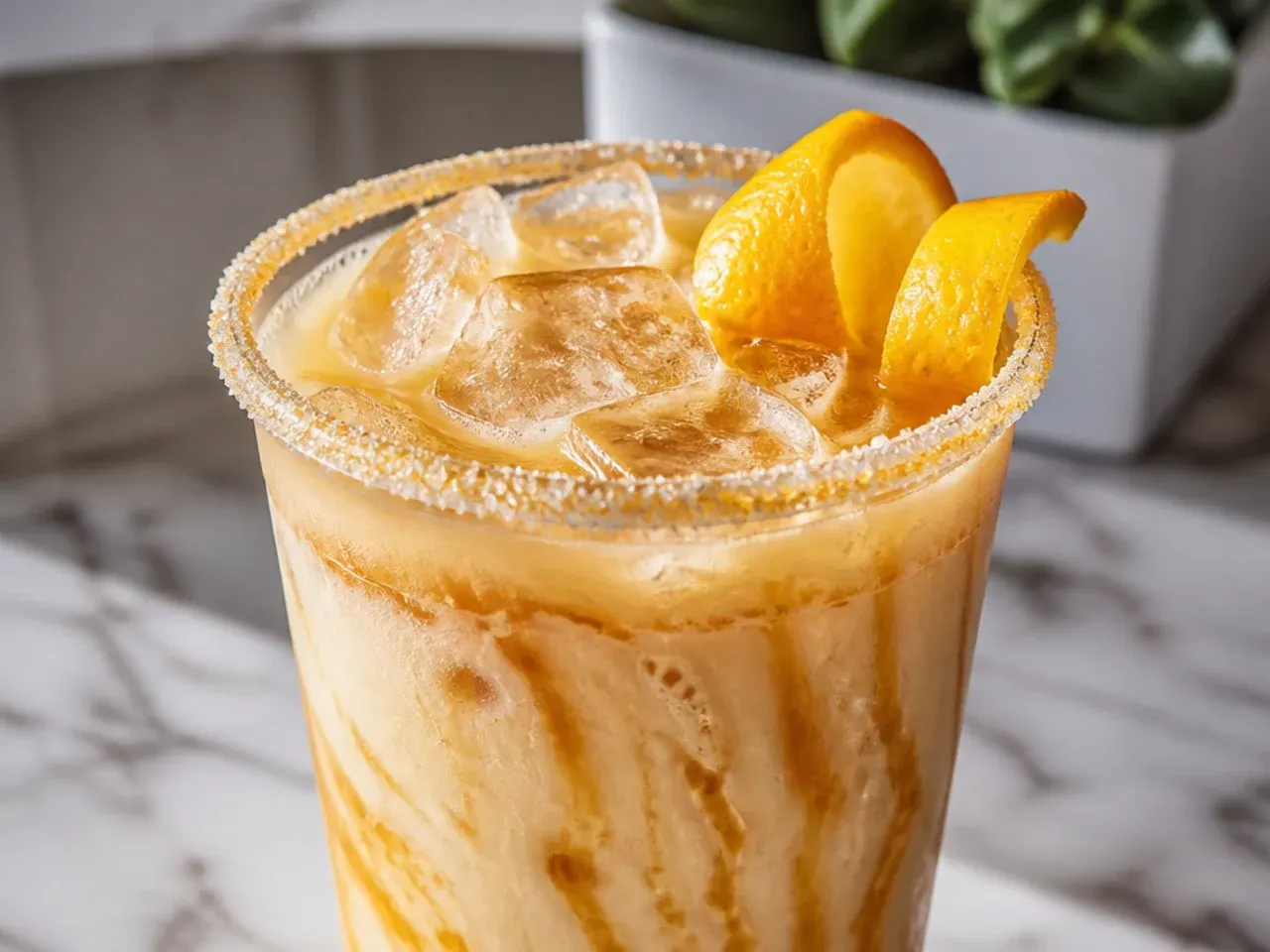 Creamy Butterscotch fizz drink with a cream float and a pinch of sea salt