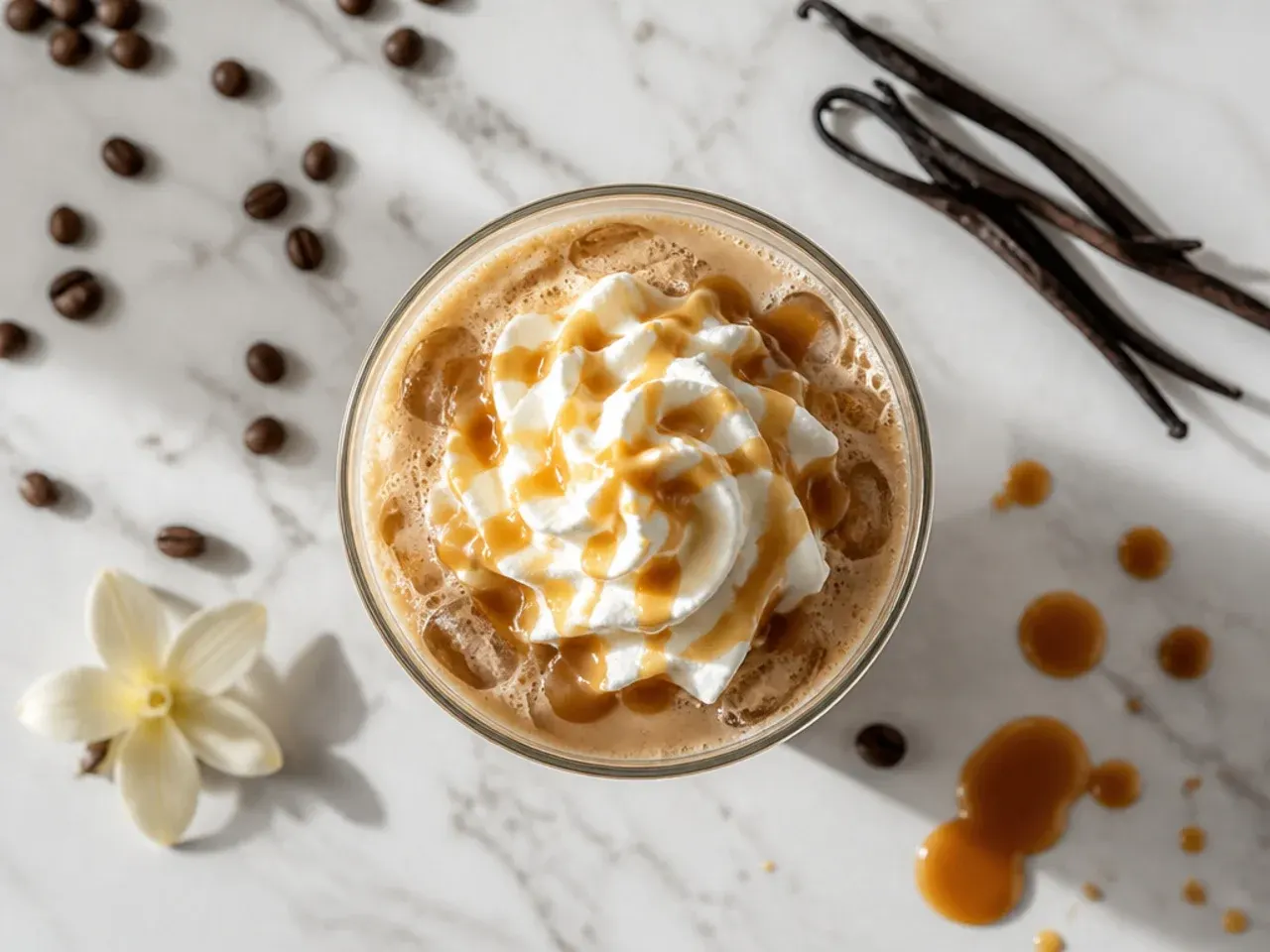 Easy sugar-free vanilla cold brew with milk swirled through ice in a mason jar glass