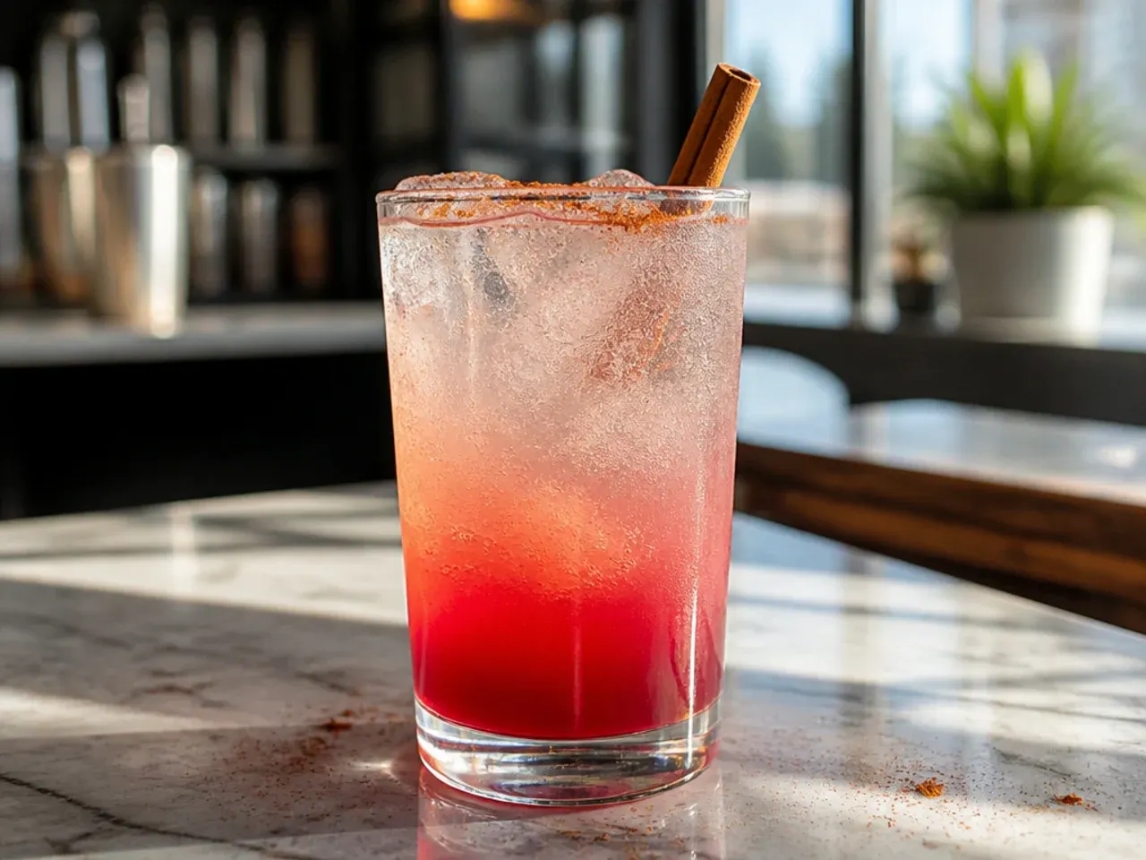 Layered sugar-free strawberry fizz soda showing a pink-to-clear gradient with fresh strawberries