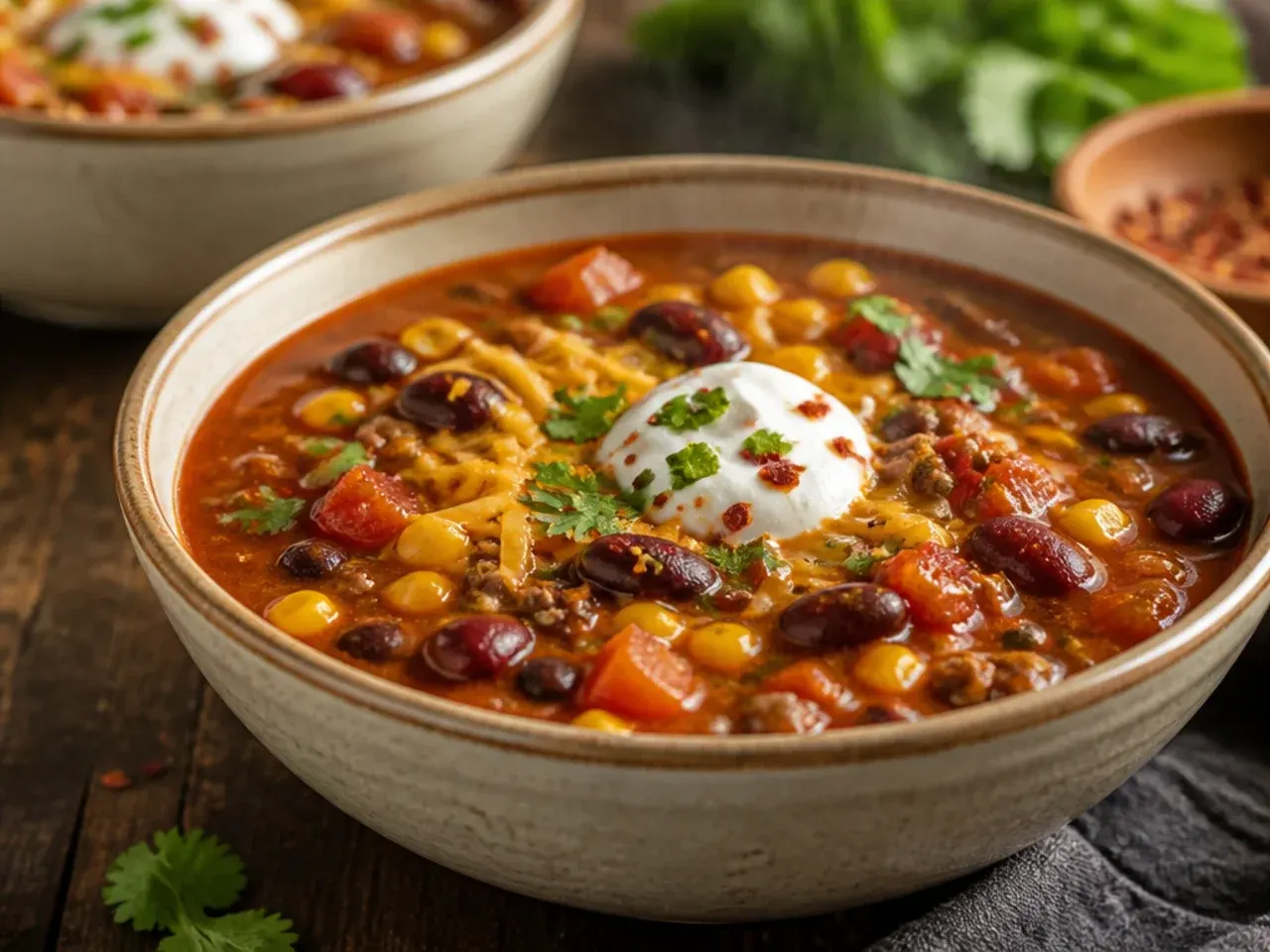 Instant Pot taco soup with steam rising after pressure release