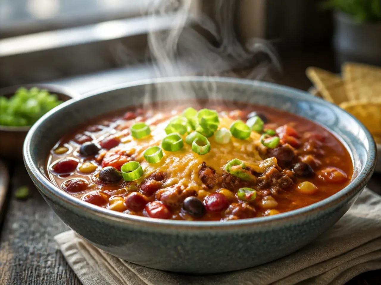 Large stockpot of family-size taco soup ready to serve a crowd