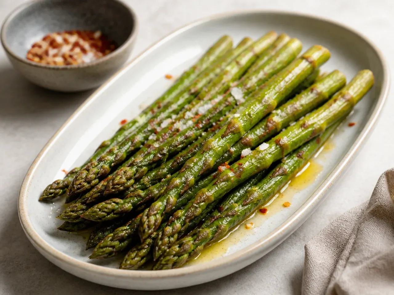 Simple salted asparagus spears fresh from the air fryer