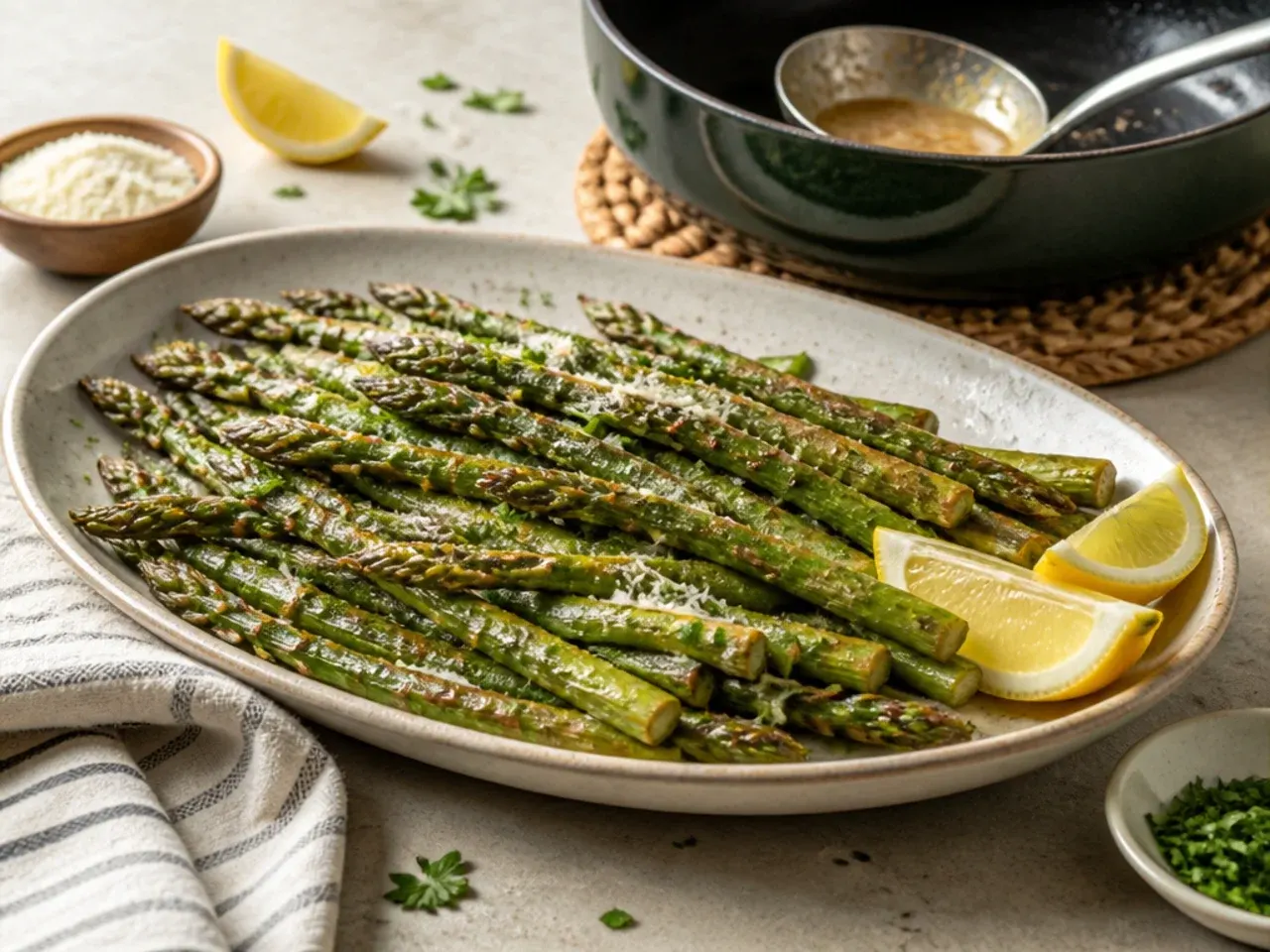 Asparagus finished with brown butter and shaved parmesan