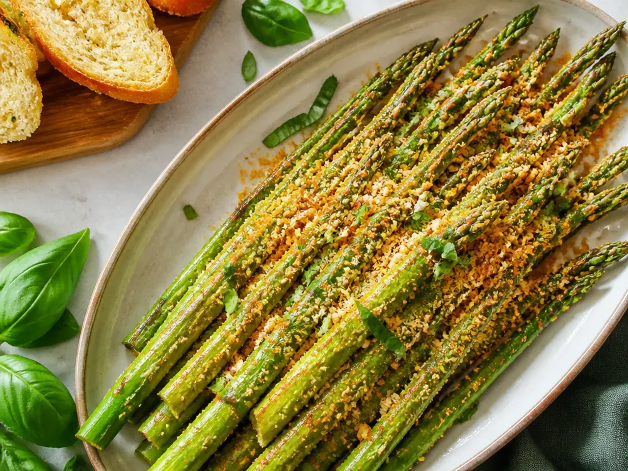 Extra crispy parmesan-crusted asparagus close up