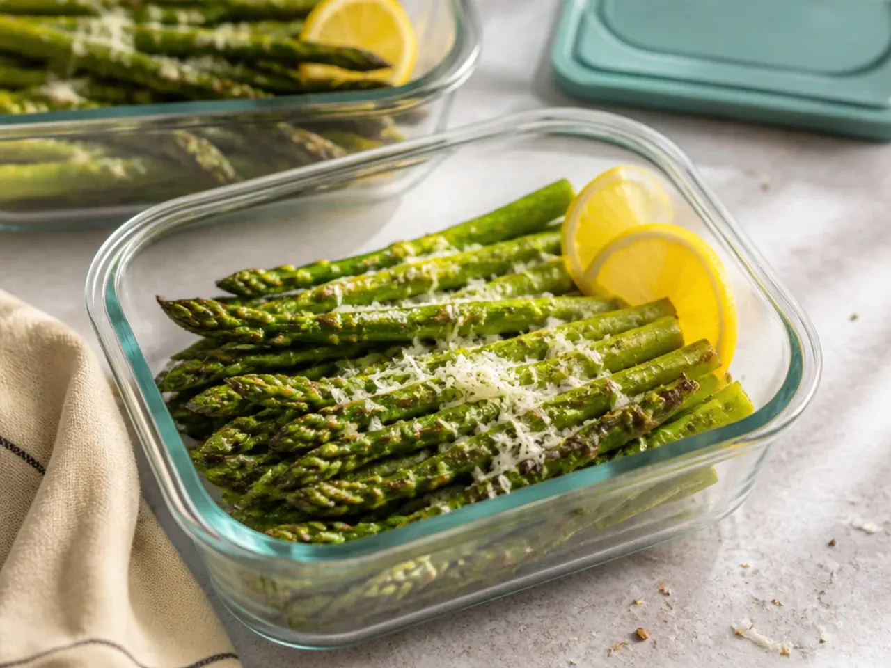 Leftover asparagus stored in a glass airtight container