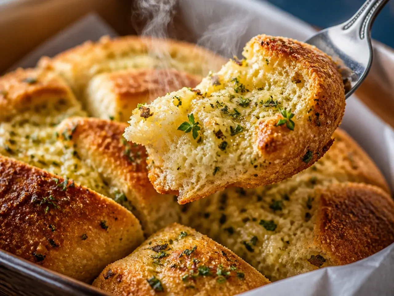 Thick slices of sourdough garlic bread with a rustic open crumb