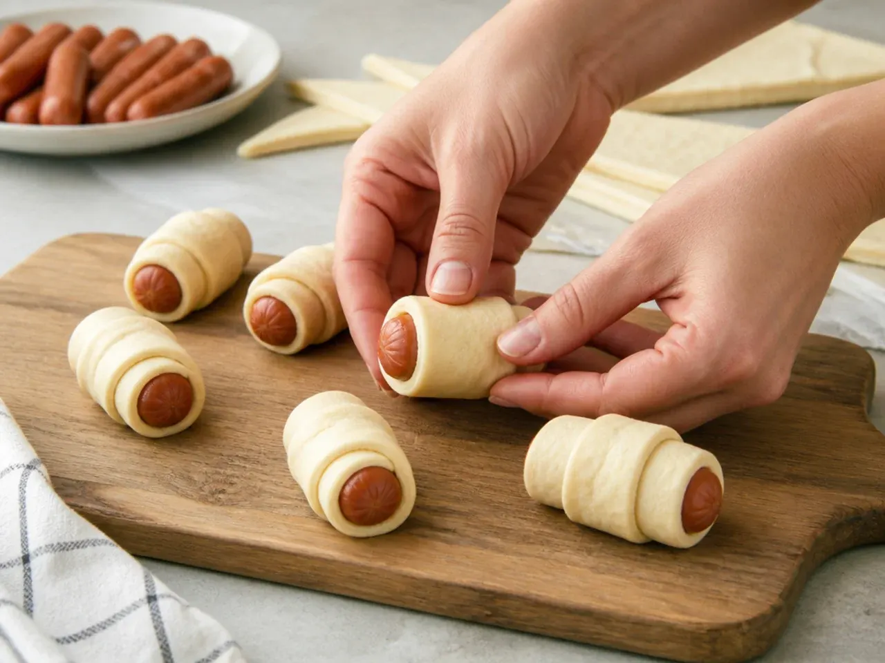 air fryer pigs in a blanket — step 2: wrap the sausages
