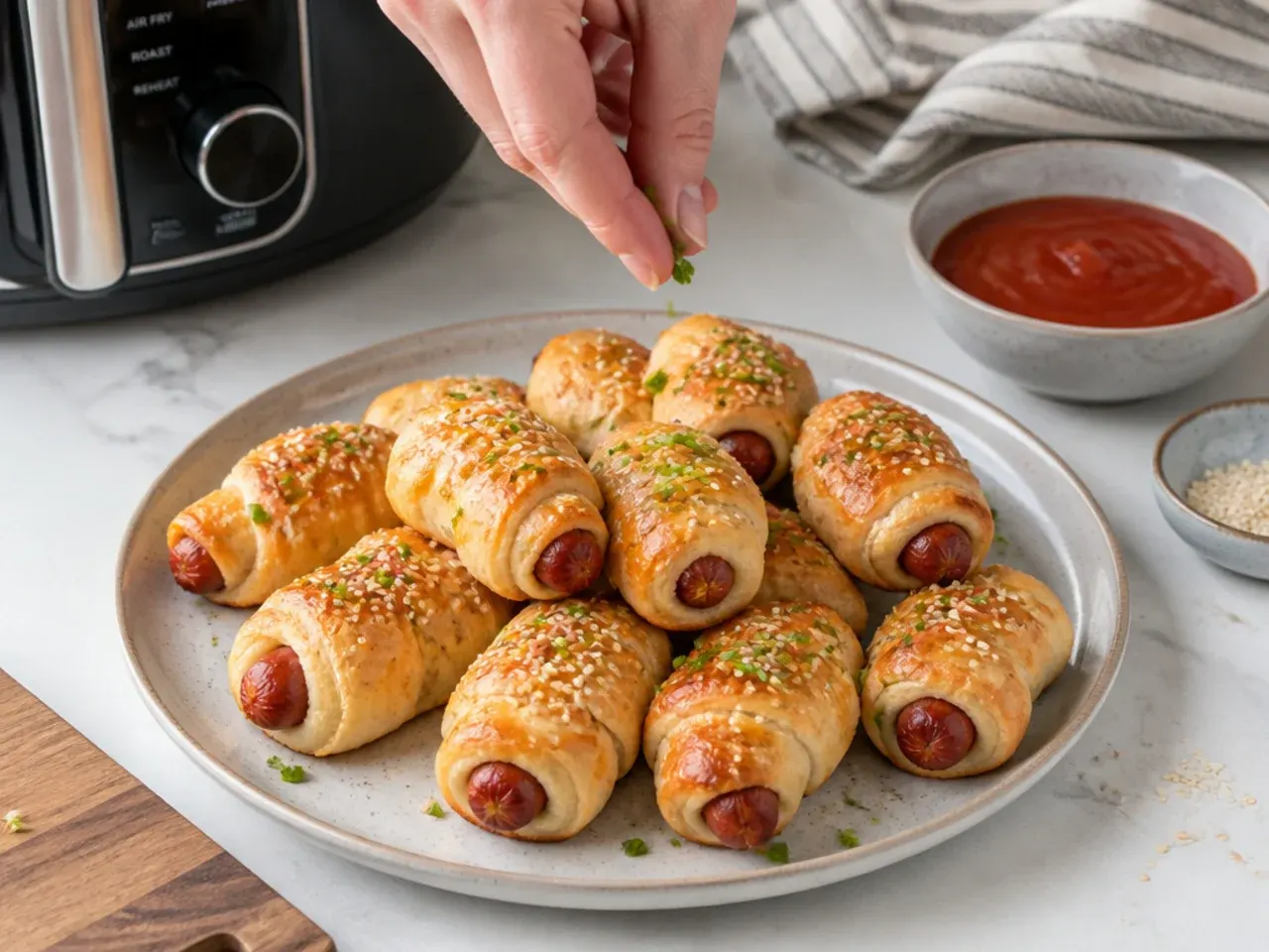 air fryer pigs in a blanket — step 3: add the finishing touches