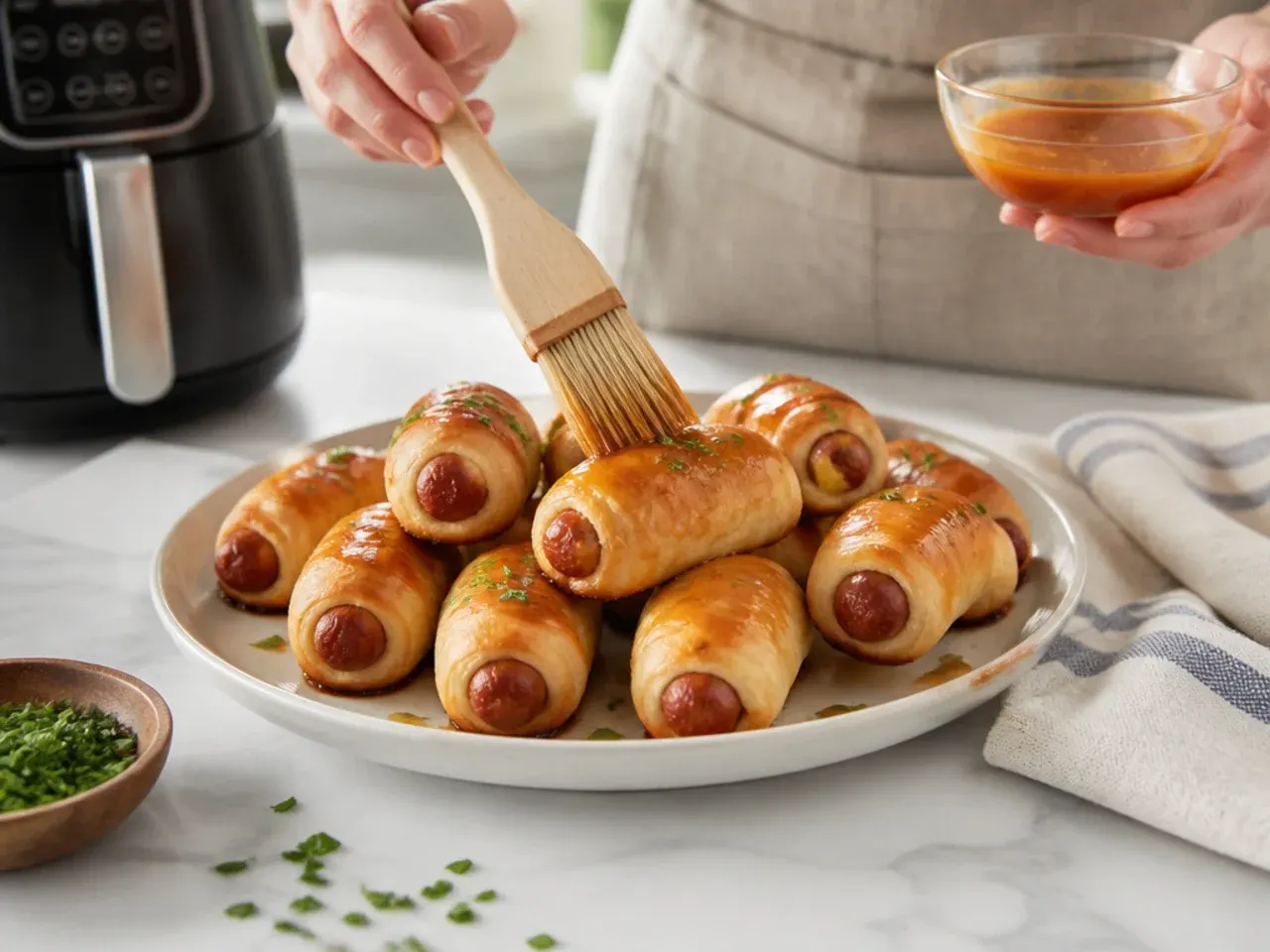 air fryer pigs in a blanket — step 5: rest, glaze, and serve