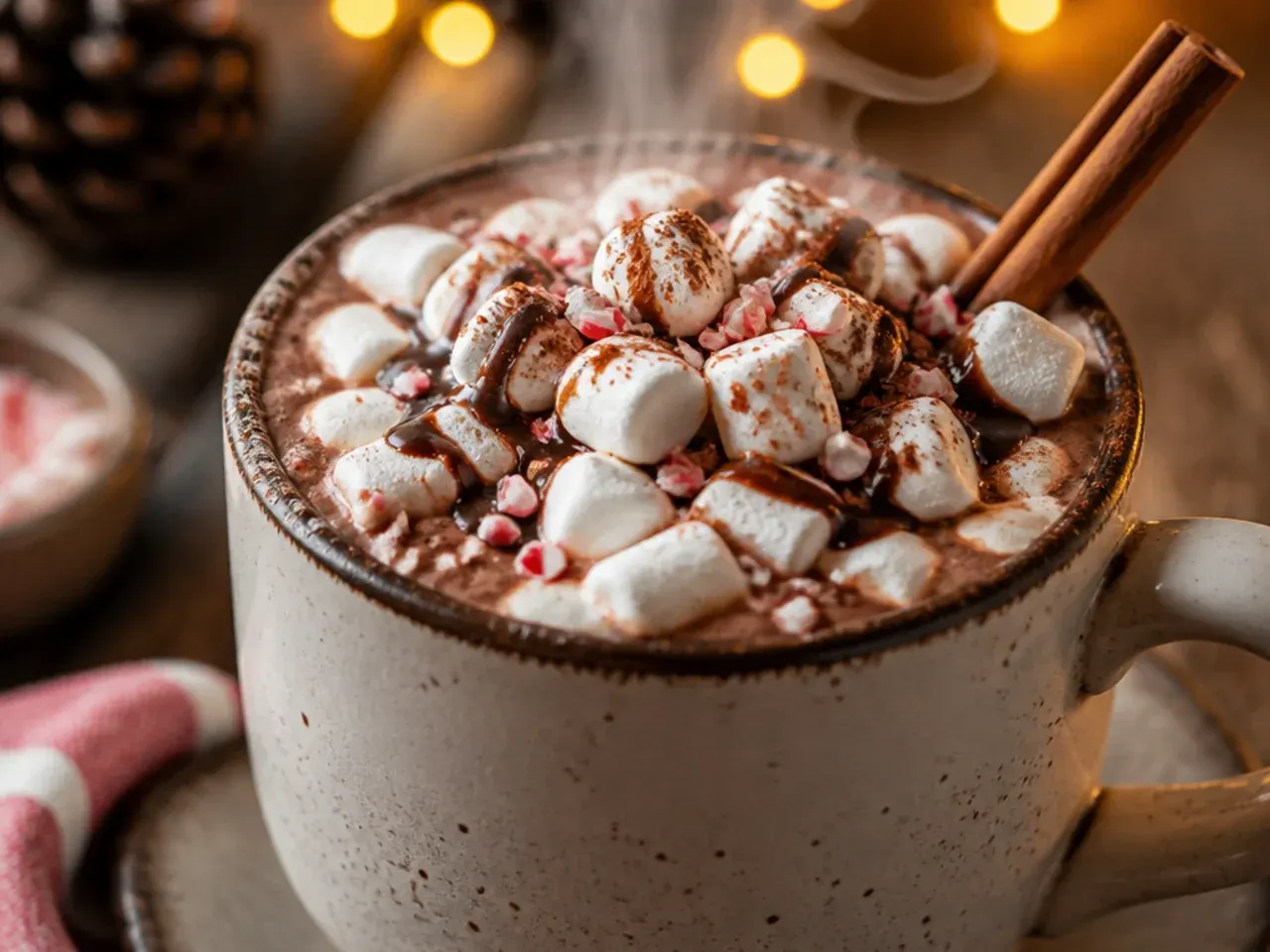 A teaspoon of caster sugar being added to a pan of hot chocolate