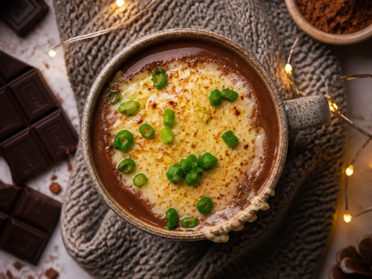 Orange zest being grated over a mug of hot chocolate