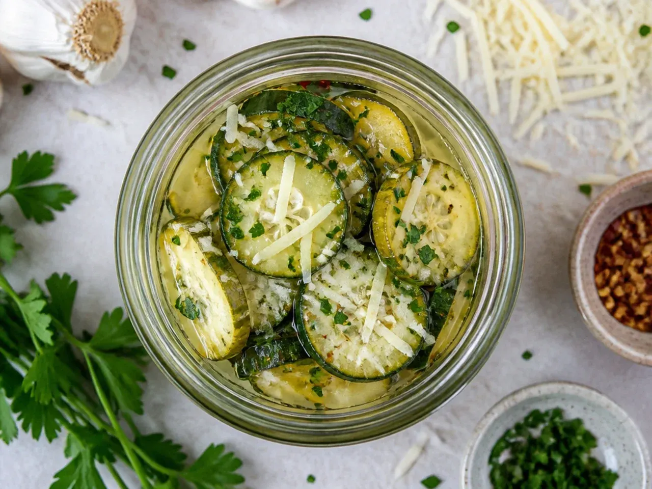 Large gallon jar packed full of budget amish refrigerator pickles for a crowd
