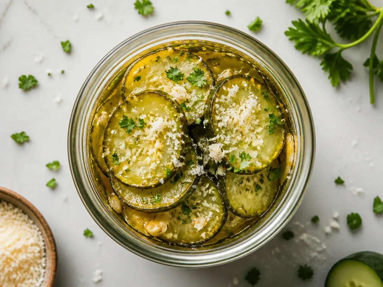 Meal-prep containers with amish pickle slices portioned out for the week