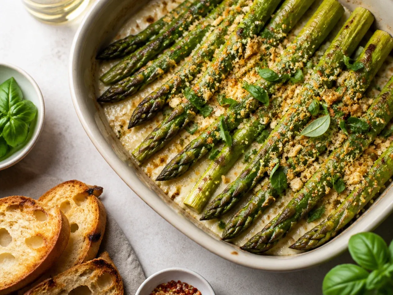 Thin and thick asparagus spears sorted into separate piles before baking