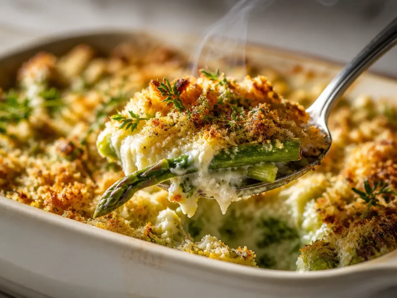 Leftover asparagus reheating uncovered on a tray in the oven