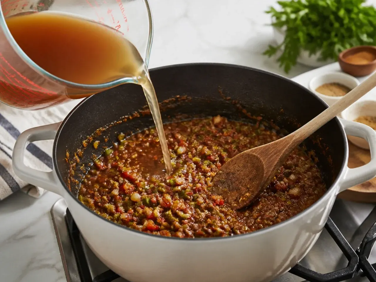 authentic gumbo recipe — step 4: add the stock gradually