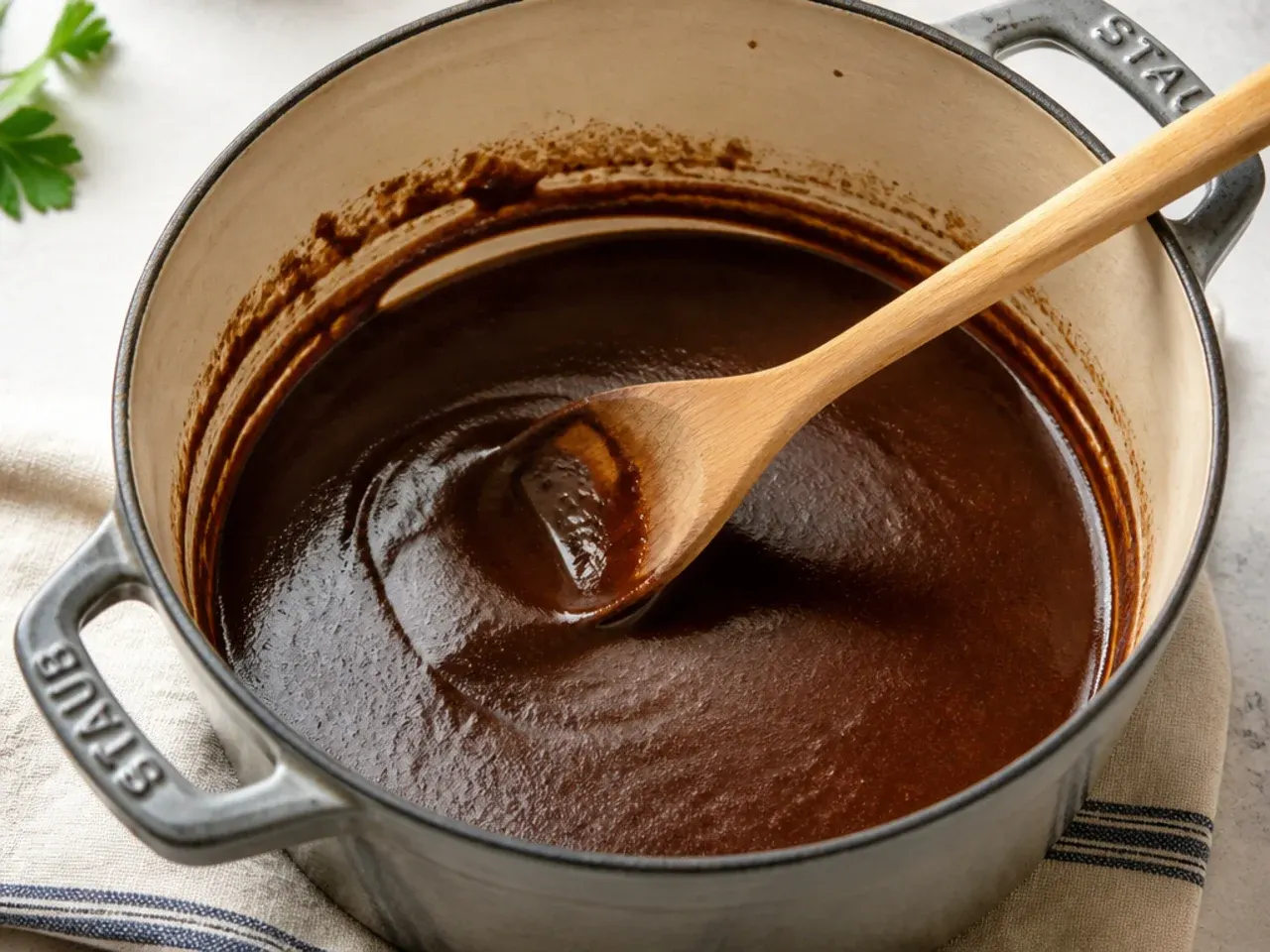 Extra-dark mahogany roux for restaurant-style gumbo ya-ya