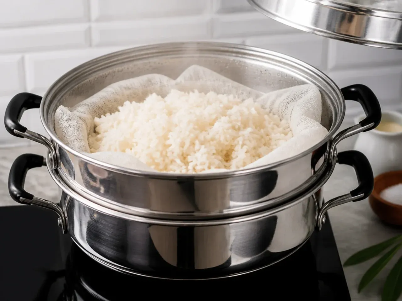 authentic mango sticky rice — step 2: steam the rice