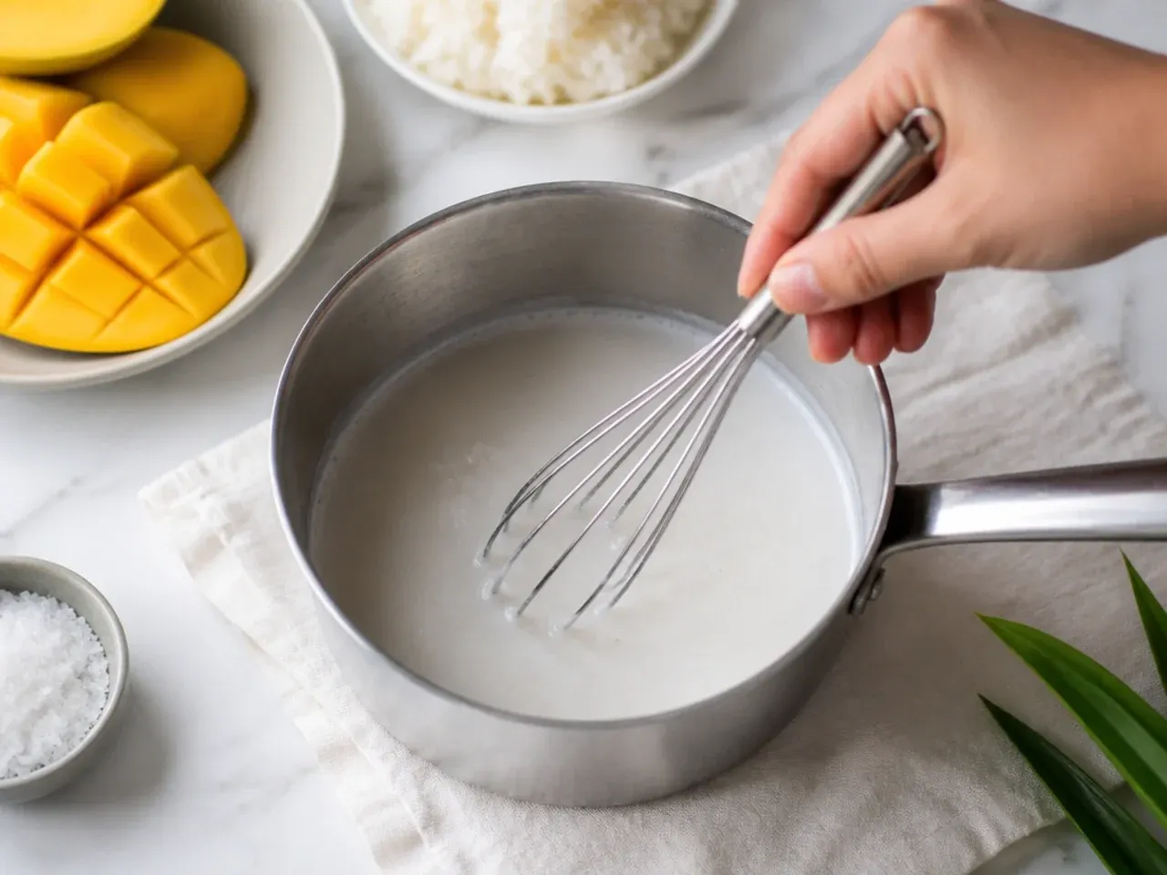 authentic mango sticky rice — step 5: make the salted coconut drizzle
