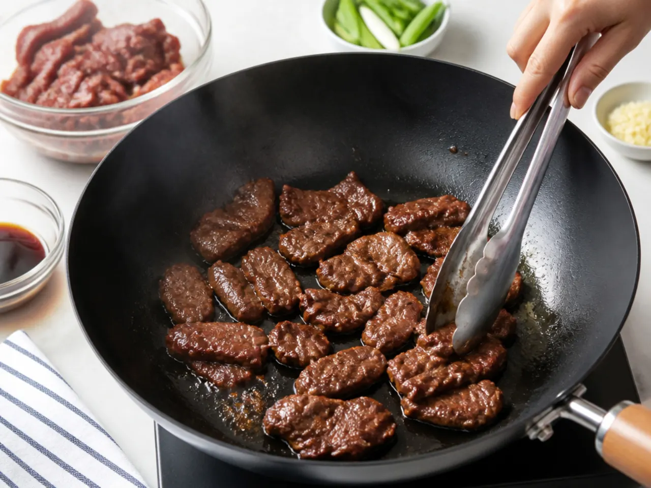 authentic mongolian beef — step 4: sear the beef in two batches