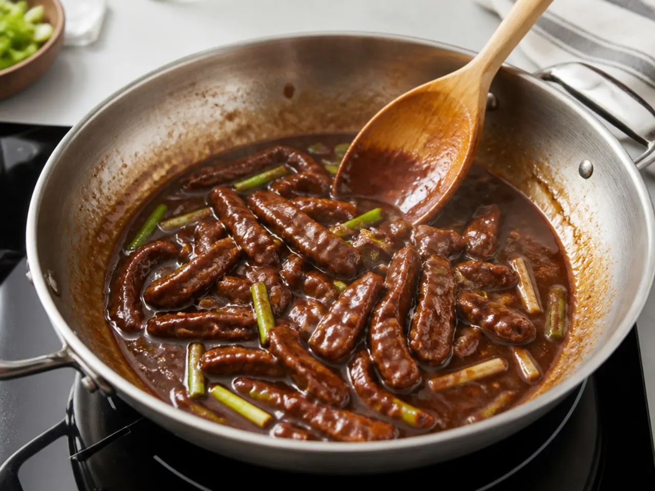 authentic mongolian beef — step 6: simmer the sauce until glossy
