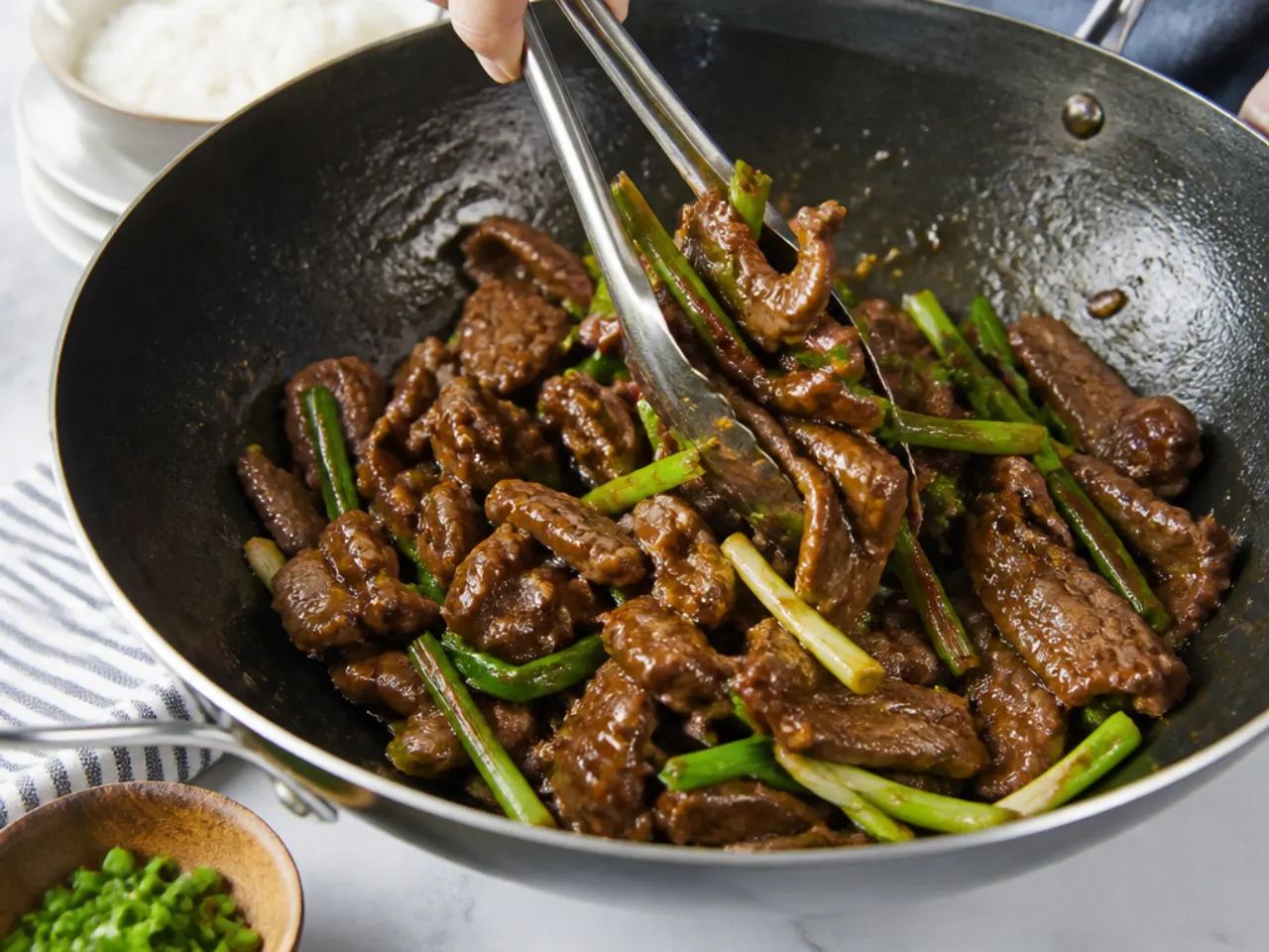 authentic mongolian beef — step 7: toss and serve