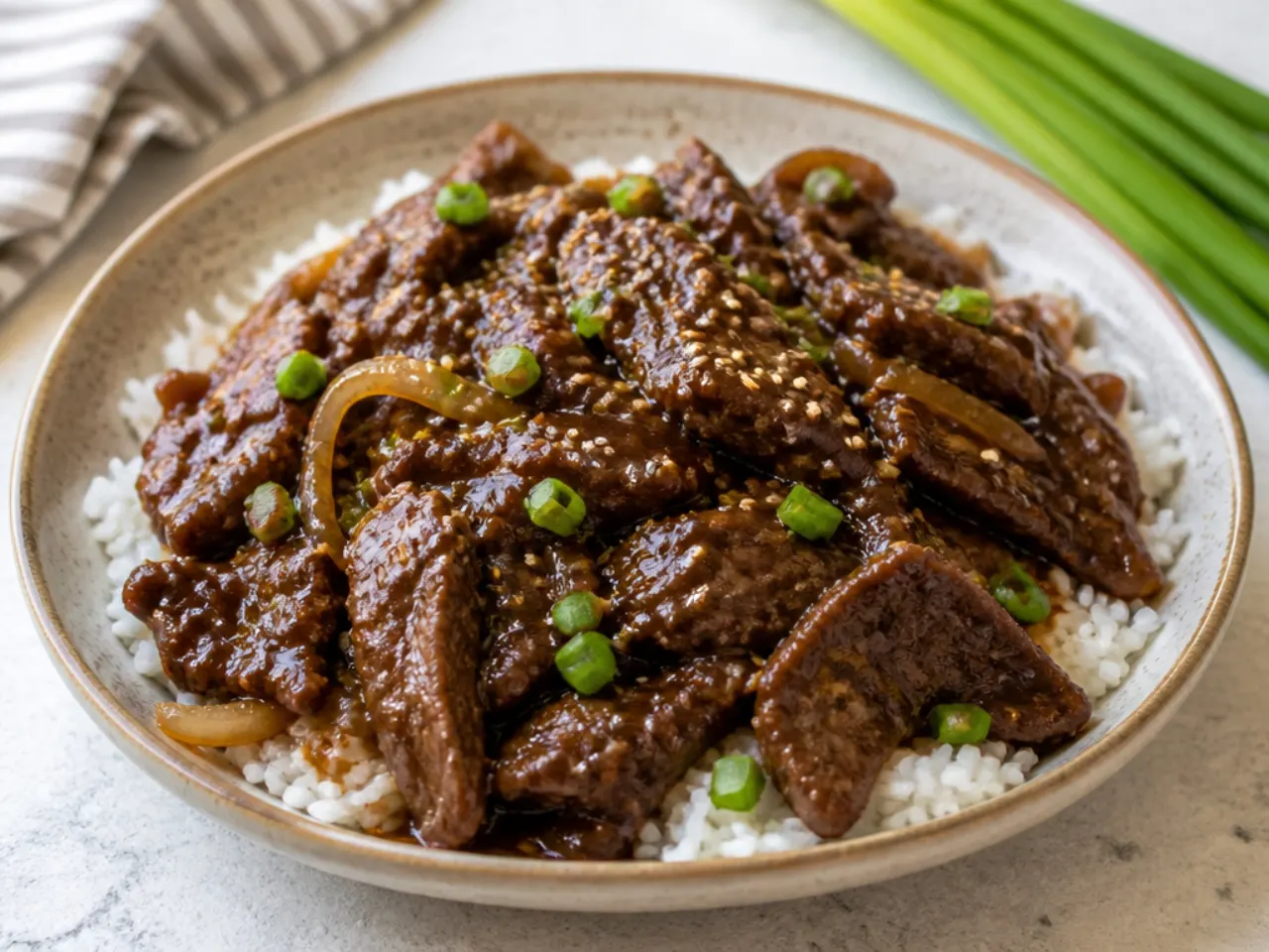 Slow cooker authentic Mongolian beef with tender braising steak