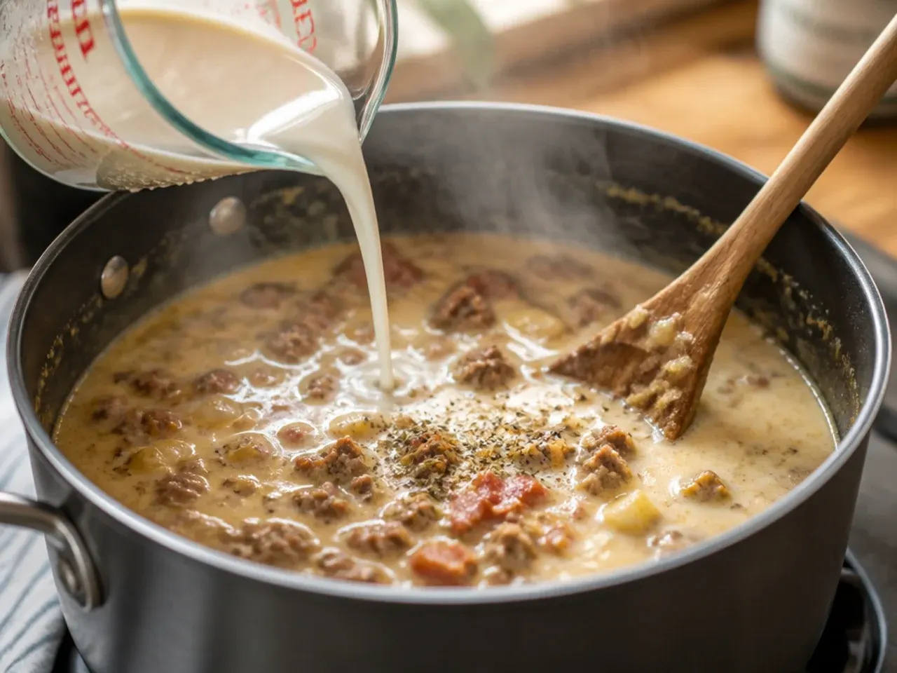 bacon cheeseburger soup recipe step 5