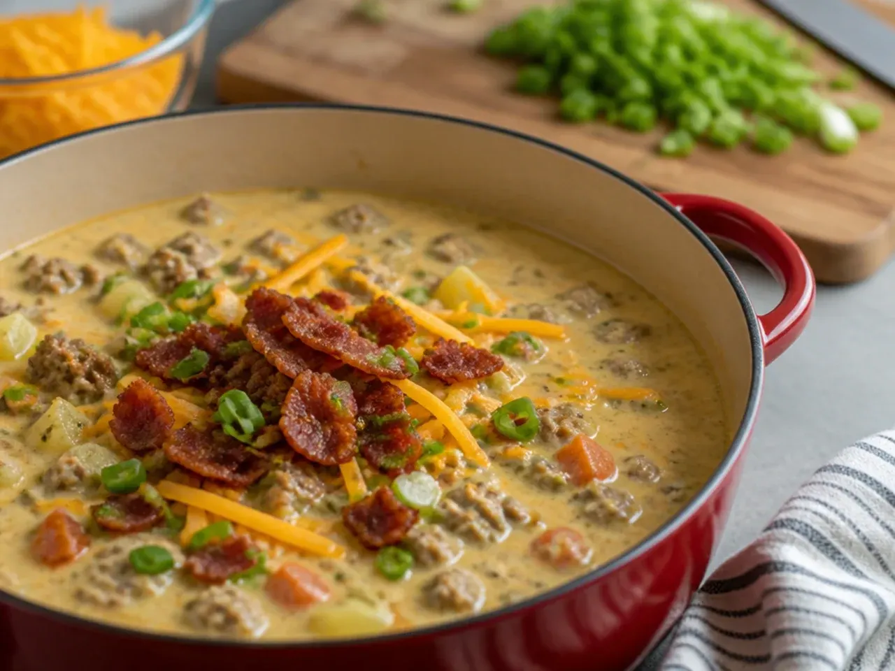 bacon cheeseburger soup recipe step 7