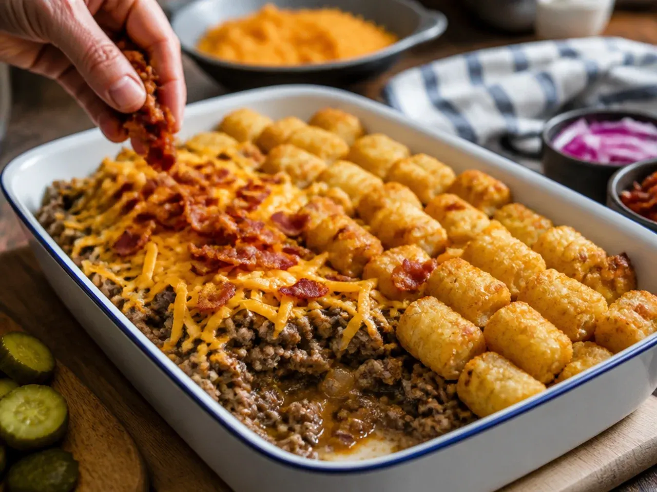 bacon cheeseburger tater tot casserole recipe step 1
