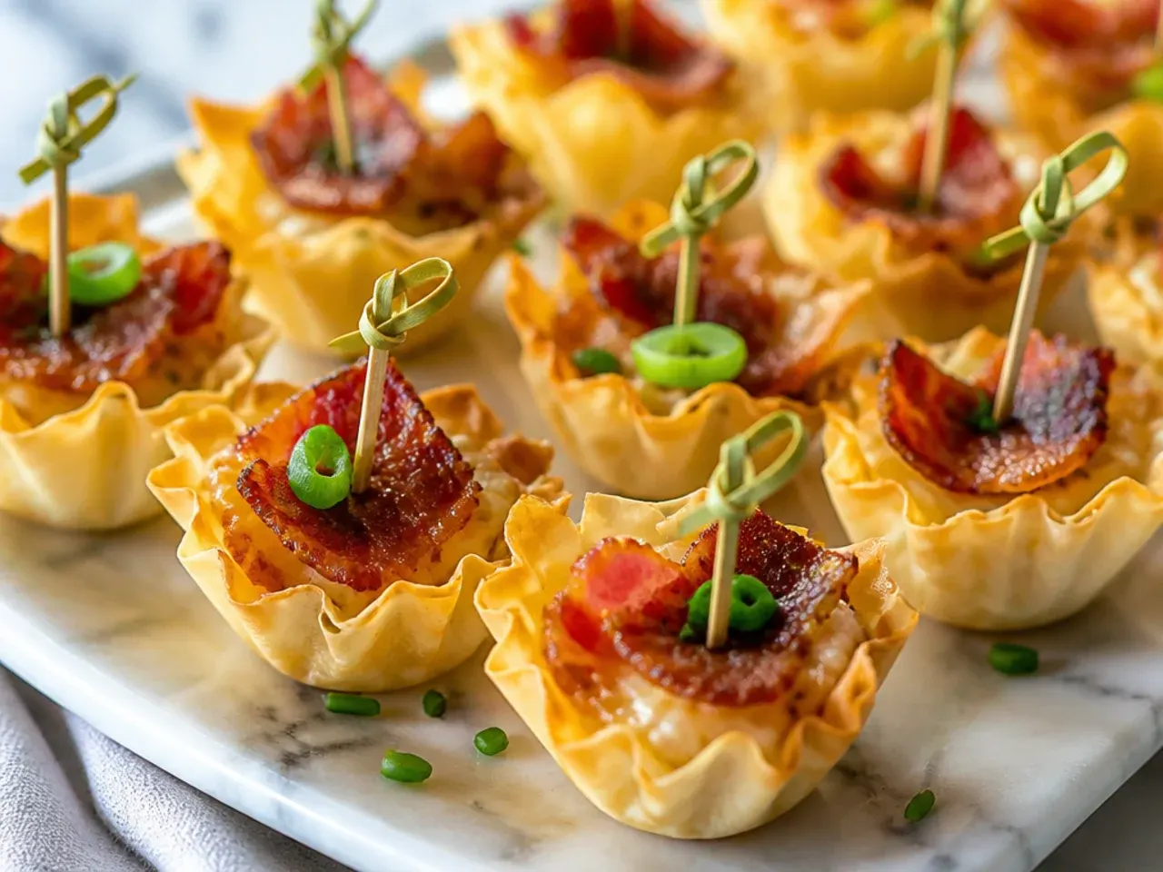 Golden mini phyllo cups baking evenly in a moderate oven