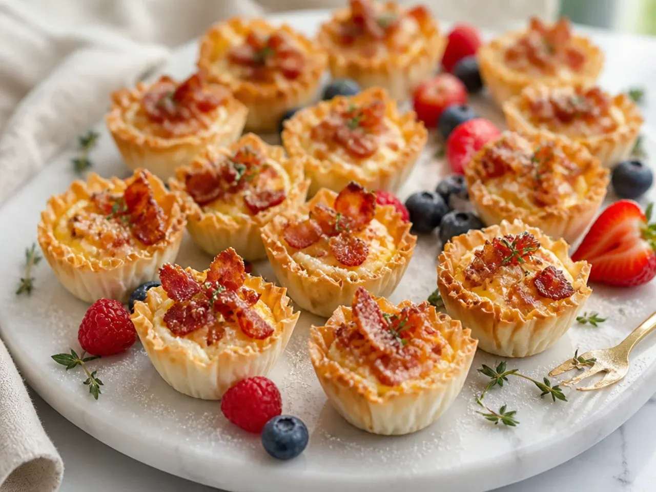 A bowl of chilled bacon cheese filling stored separately from unfilled phyllo shells