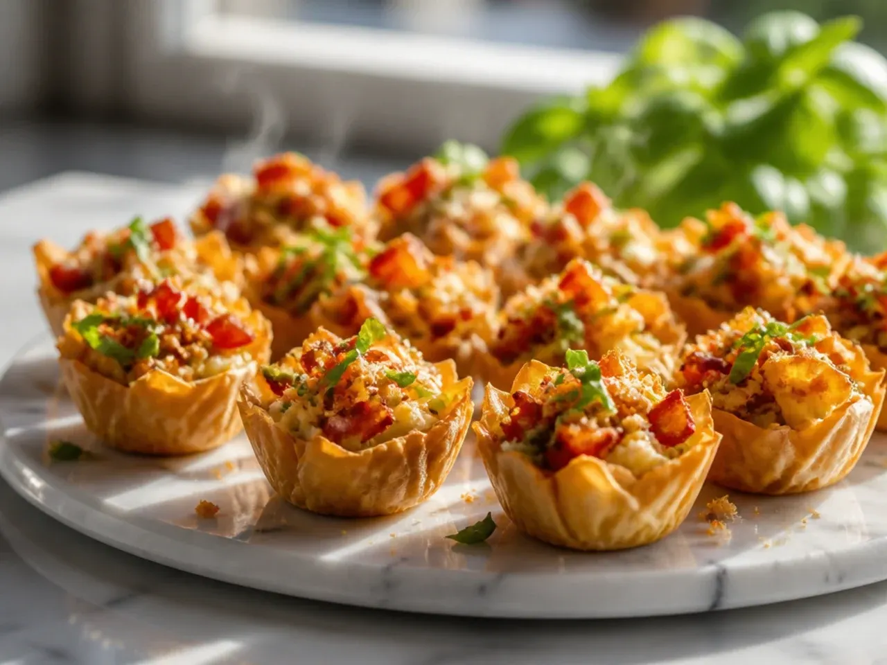 A single test tray of bacon phyllo cups being checked in the oven