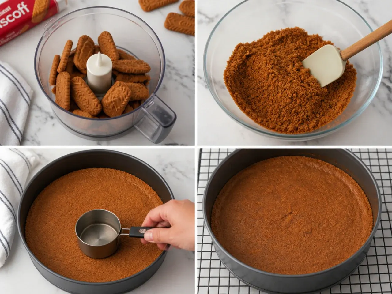 baked biscoff cheesecake — step 1: make and bake the crust