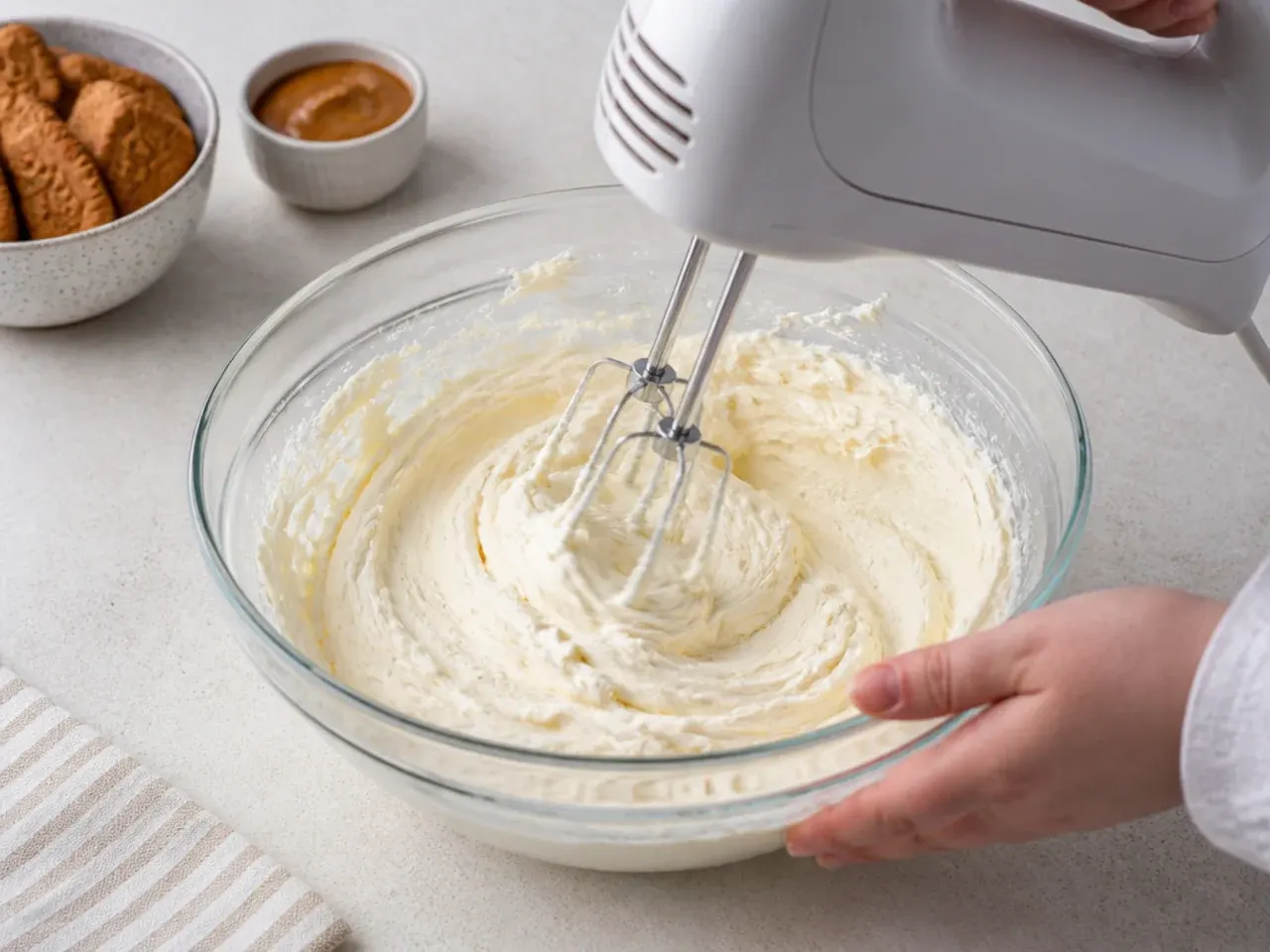 baked biscoff cheesecake — step 2: beat the cream cheese base