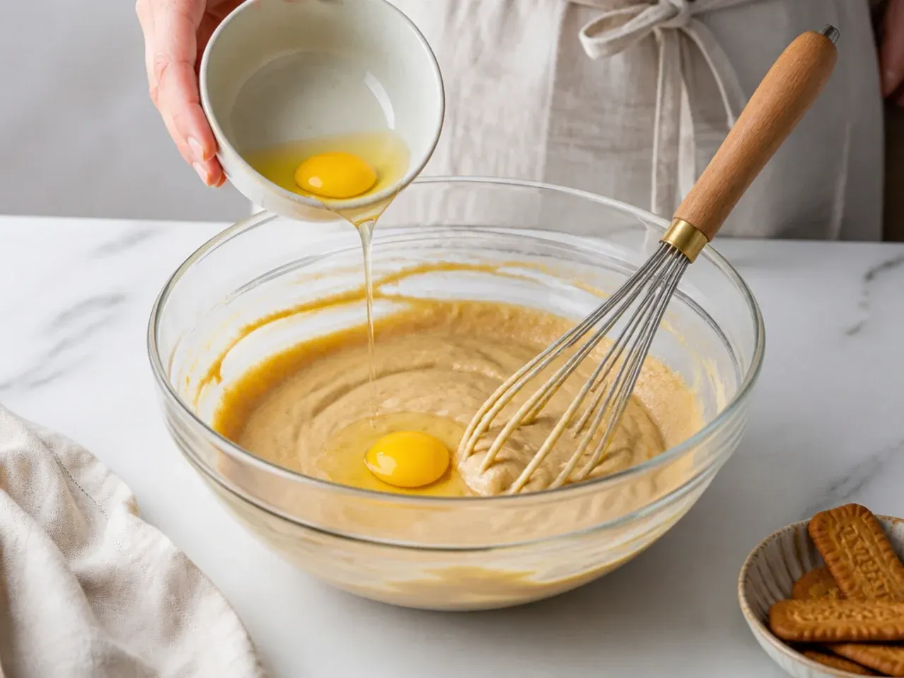 baked biscoff cheesecake — step 4: add the eggs gently