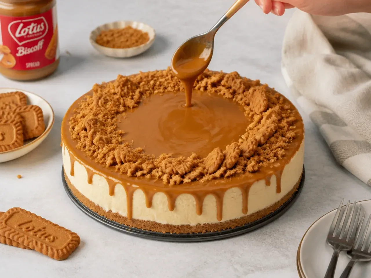 baked biscoff cheesecake — step 7: add the biscoff topping and serve