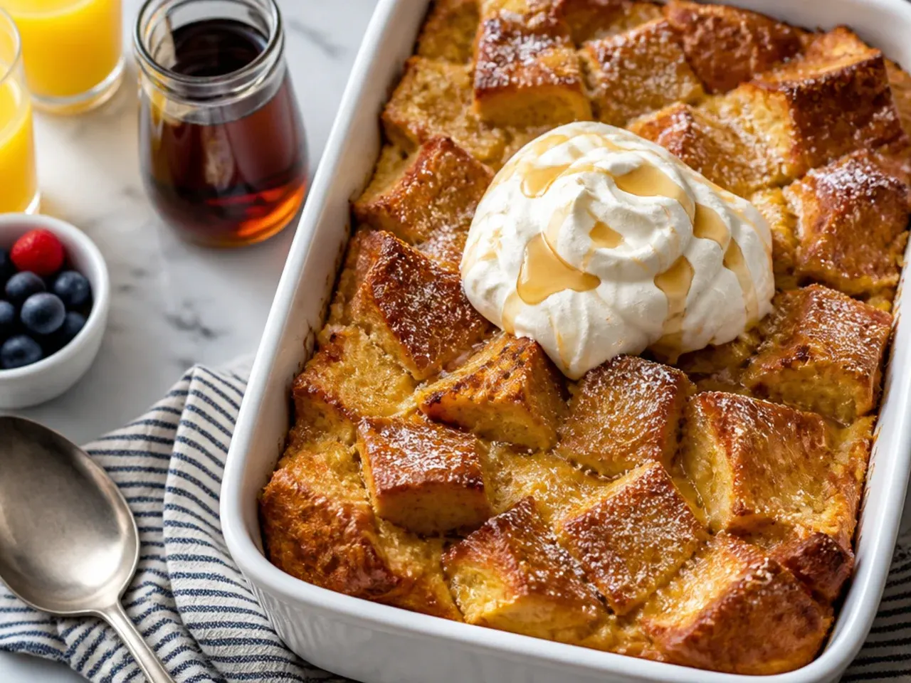 Quick no-chill baked french toast casserole ready in under an hour