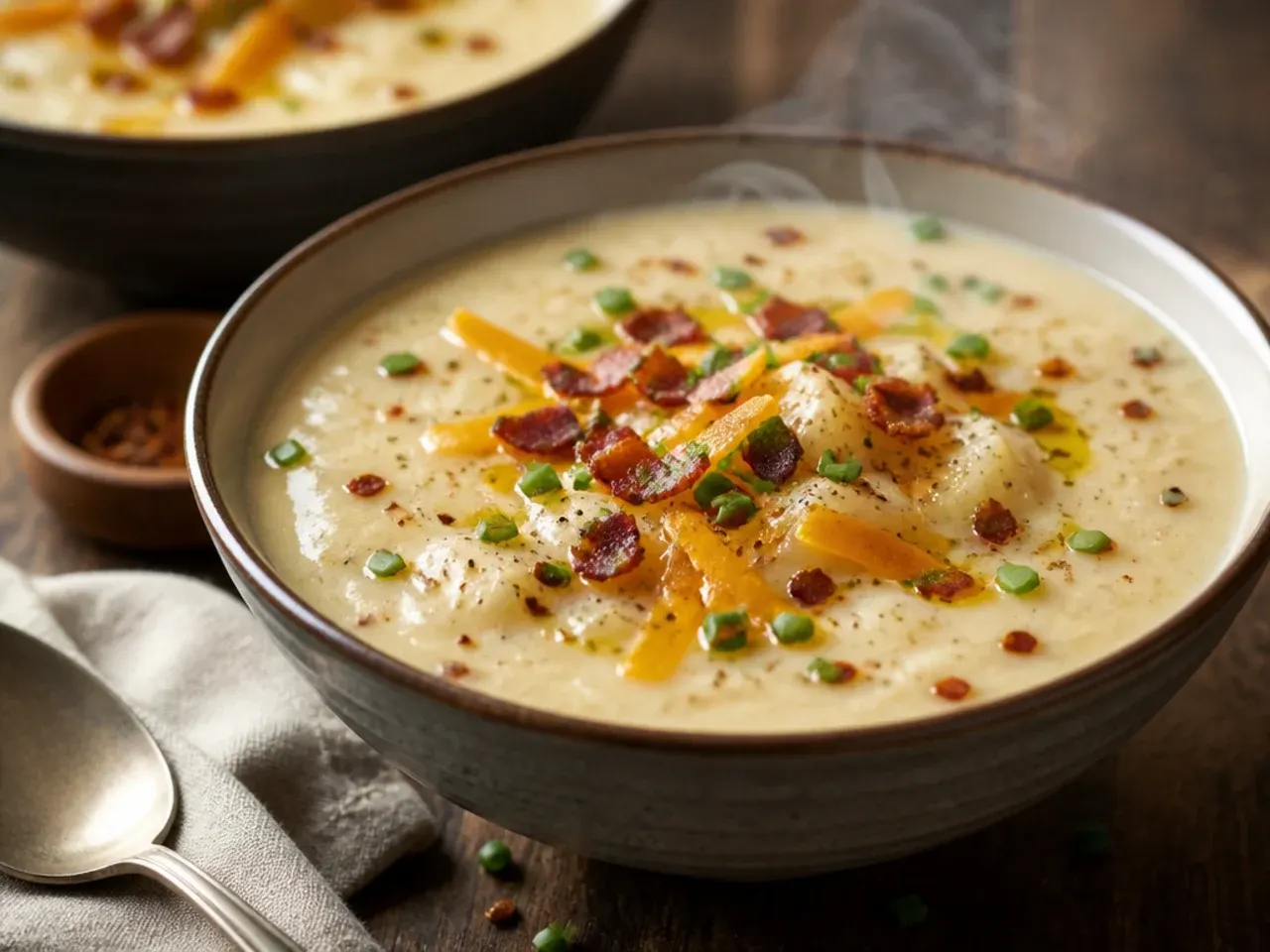 Weeknight Instant Pot baked potato soup ready in under 30 minutes