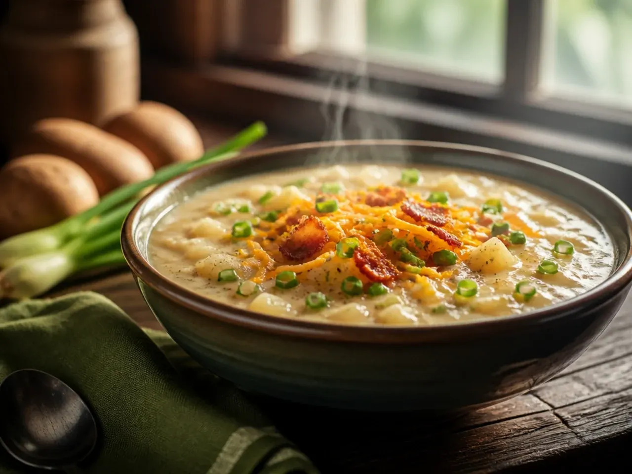 Family-size slow-cooker baked potato soup in a large slow cooker insert