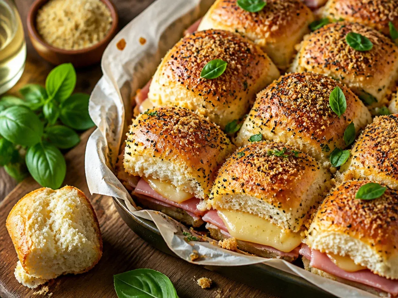Best-ever ham, Swiss and poppyseed sliders on Hawaiian rolls with a glossy caramelised glaze