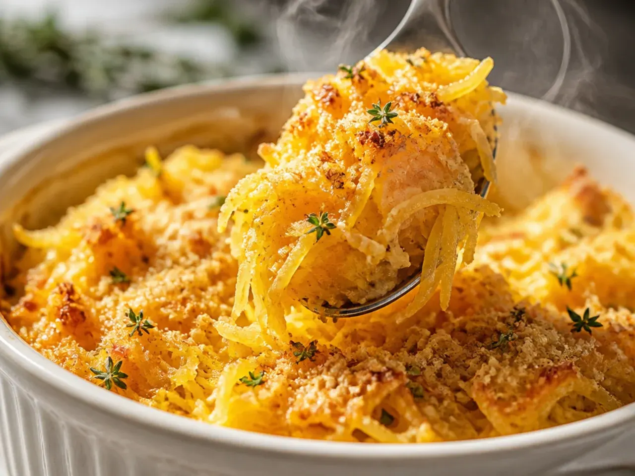 Golden roasted spaghetti squash halves fresh out of a hot oven