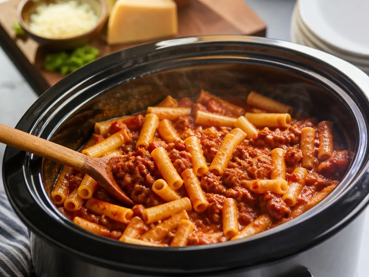 baked ziti crockpot recipe step 5