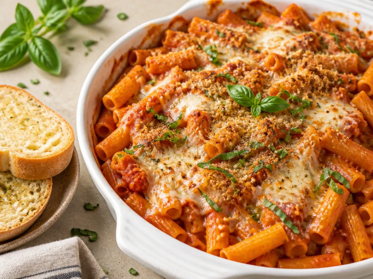 Simple vegetarian crockpot ziti loaded with courgette, peppers and mushrooms