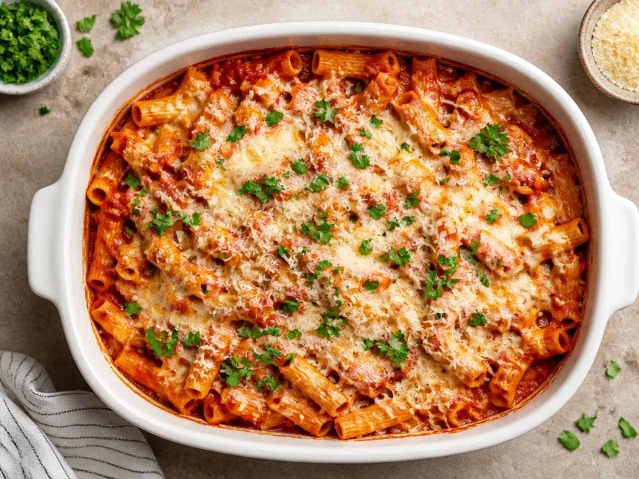 Budget-friendly crockpot baked ziti made with simple pantry staple ingredients