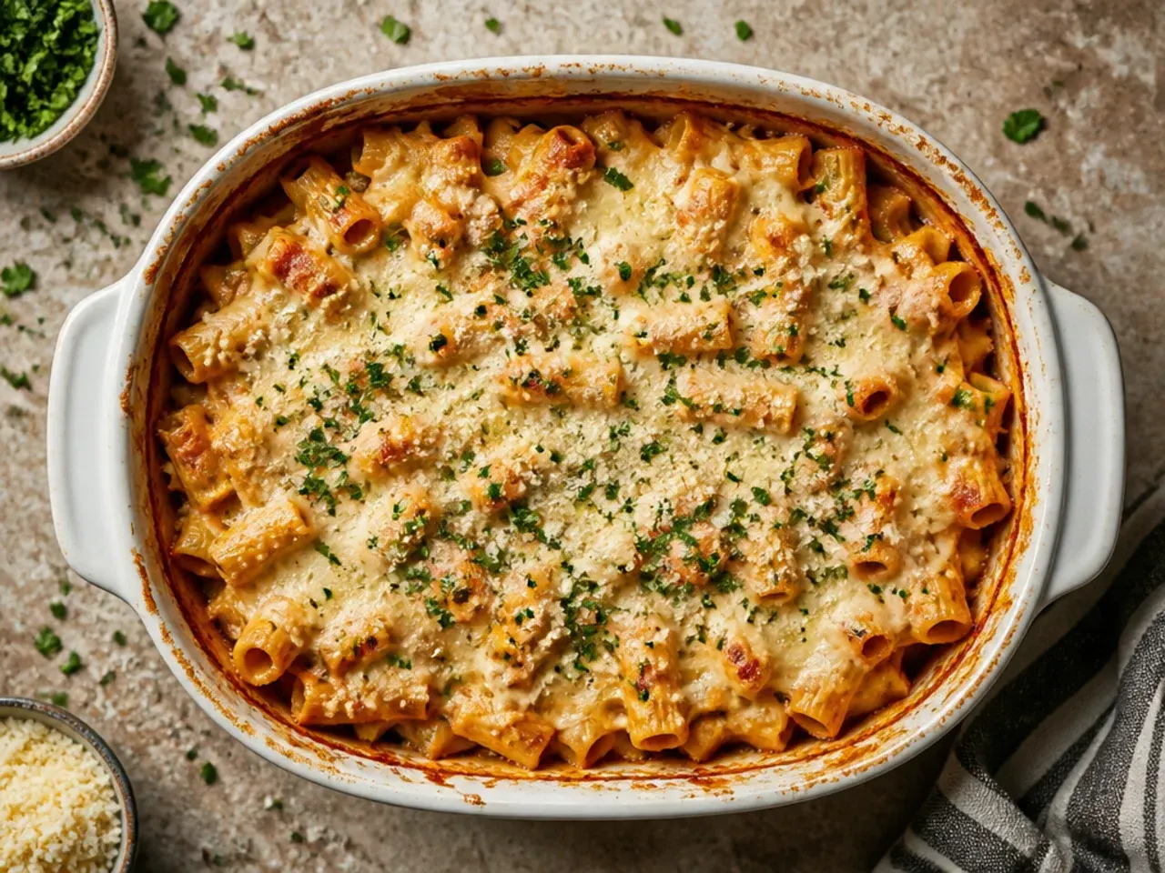 Jarred Alfredo shortcut crockpot ziti with diced ham and cracked black pepper