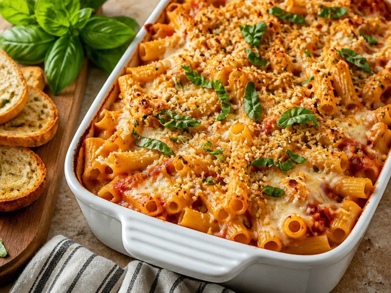 A perfect slice of best-ever baked ziti lifted onto a plate showing distinct layers