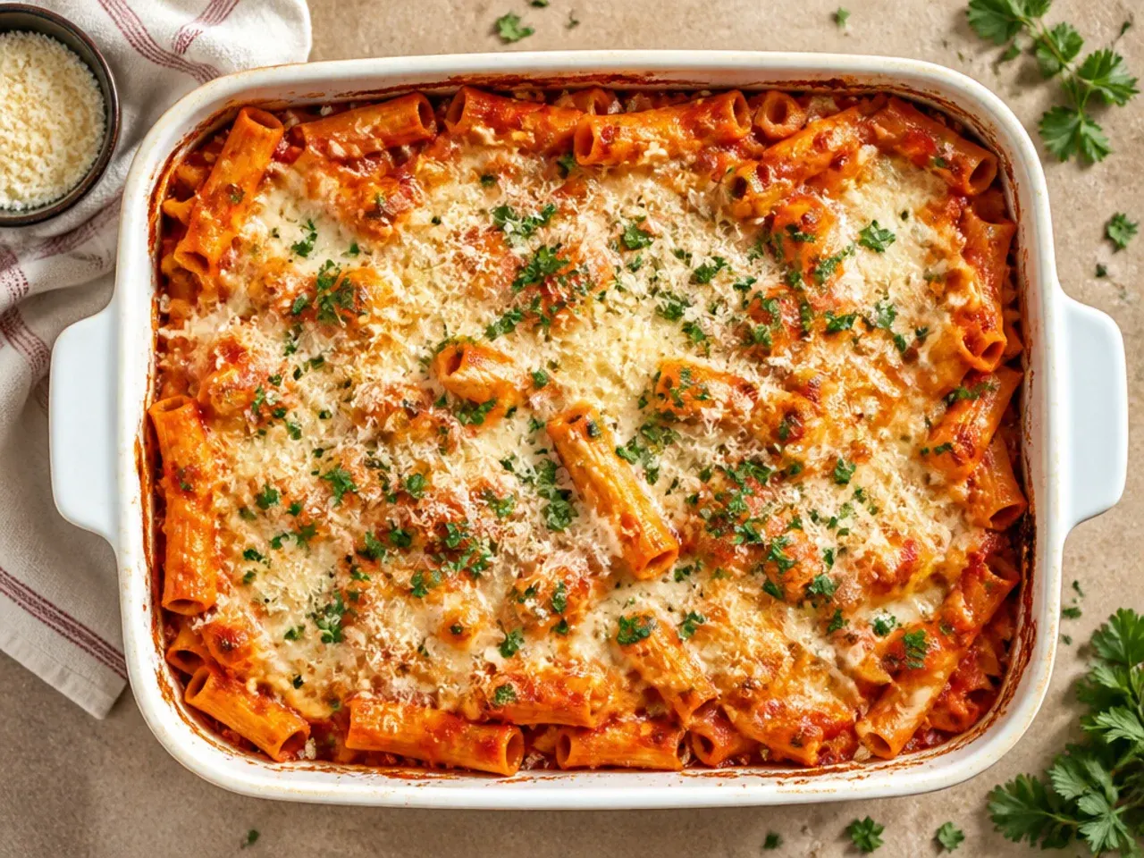 A foil tray of unbaked freezer baked ziti being wrapped for the freezer